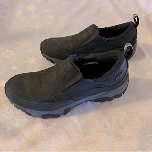 Merrell Loafers Black Oiled Leather Slip On Shoes Great Sole Womens 8 Gorgeous